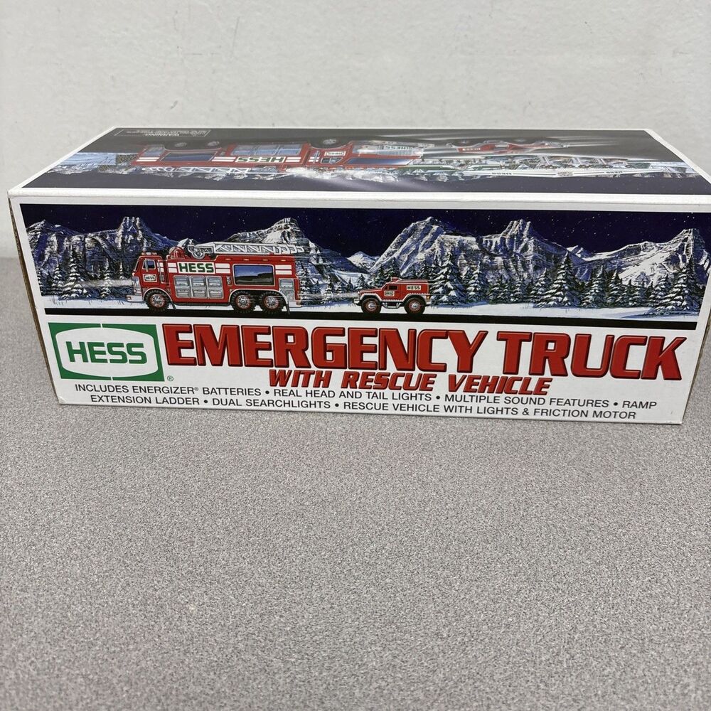 Hess 2005 Emergency Truck w/ Rescue Vehicle Box Set Gas & Oil Red/White